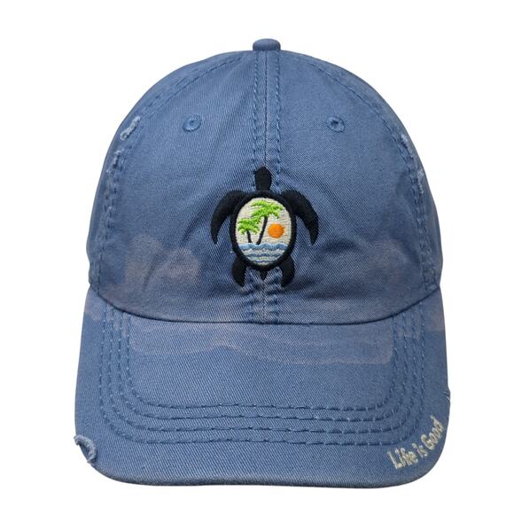 Sea Turtle Slideback Hat Blue One Size Solid Embroidered Life Is Good - Picture 1 of 9